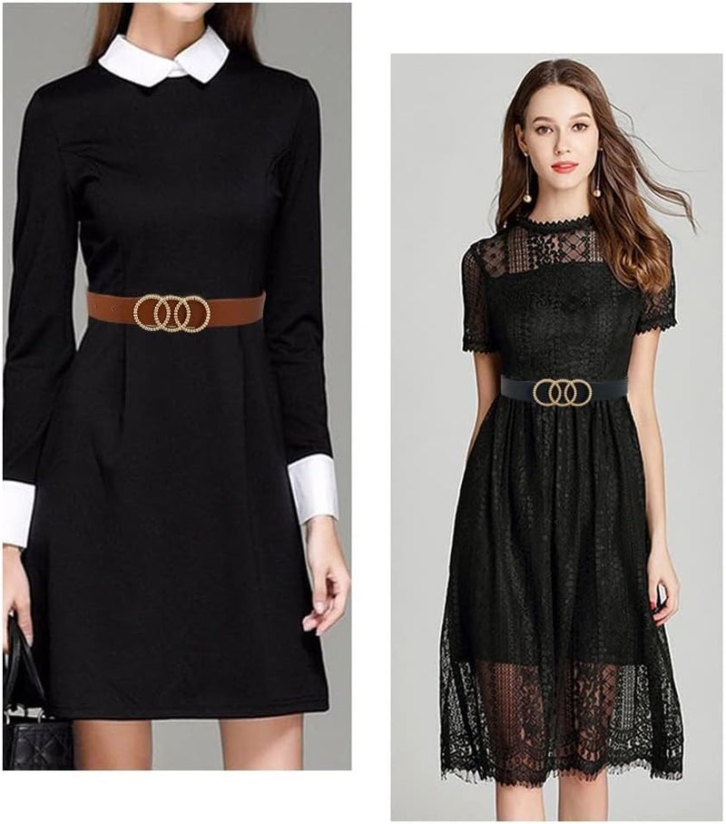 ChicAbode 2PCS Leather Belts with Metal Buckle for Women O-Ring Buckle Women's Belt Fashionable Waist Belt Stylish Leather Belts Dress Belts Jeans Belt Buckle Leather Belt for Jeans Dresses Pants, One Size - Image 3