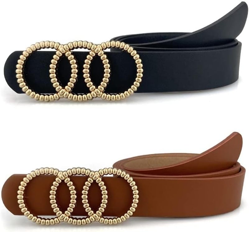 ChicAbode 2PCS Leather Belts with Metal Buckle for Women O-Ring Buckle Women's Belt Fashionable Waist Belt Stylish Leather Belts Dress Belts Jeans Belt Buckle Leather Belt for Jeans Dresses Pants, One Size - Image 1