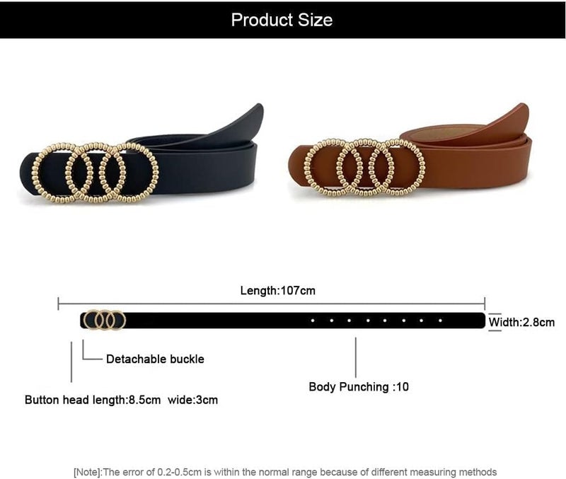 ChicAbode 2PCS Leather Belts with Metal Buckle for Women O-Ring Buckle Women's Belt Fashionable Waist Belt Stylish Leather Belts Dress Belts Jeans Belt Buckle Leather Belt for Jeans Dresses Pants, One Size - Image 5