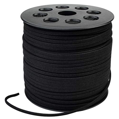 Wobe 100 Yards Suede Cord Leather Cord 26mm x 15mm Suede Lace Faux Leather Cord with Roll Spool Beading Craft Thread for Bracelet Necklace Beading DIY Handmade Crafts Thread Black