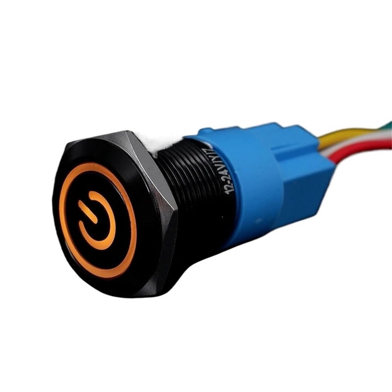 مفتاح ضغط لحظي ذاتي الإعادة مقاس 16 مم مع منفذ طاقة سلكي أصفر من 5 فولت إلى 220 فولت - Image 1