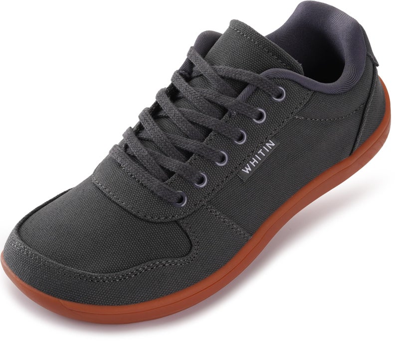 WHITIN Women's Wide Toe Box Barefoot Sneakers Minimalist Zero Drop Sole Minimus Shoes Canvas Walking Size 8 Gym Comfy Sport Grey Gum 39 - Image 1