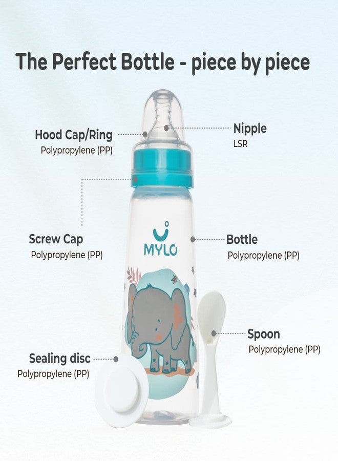 Mylo Baby 2 in 1 Feeding Bottles with Spoon for New Born Baby (125ml + 250ml) | Anti Colic & BPA Free Feeding Bottles | Feels Natural Baby Bottle | Easy Flow Neck Design- Lion + Elephant - Image 5