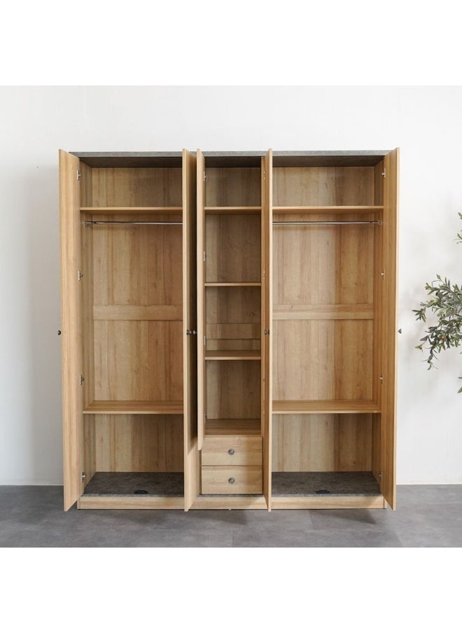 DANUBE HOME Eden 5 Door Wardrobe With 2Drawers And Mirror Sturdy Closet Clothes Storage Cupboard Modern Design Space Saving Swing Door Cabinet For Bedroom L195Xw55Xh220Cm - Oak And Cement  - Image 5