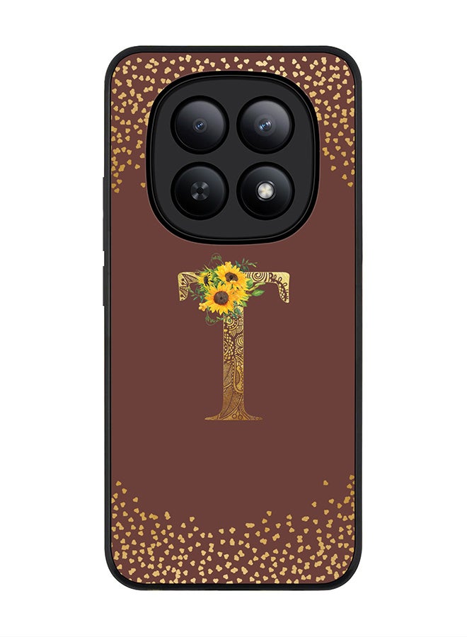 Stylizedd For Xiaomi Redmi Note 15 5G / Poco M8 Case,Slim fit Camera Protection, Shockproof Thin Phone cover  - Custom Floral Monogram - T  (Brown ) - Image 1