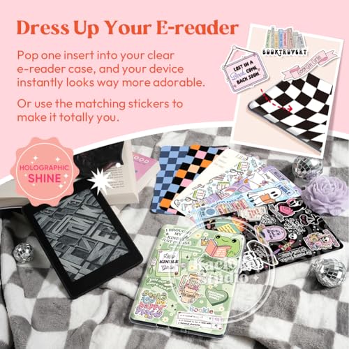 Kaciola 12PCS Inserts Cardstock for E-reader, 50PCS Stickers for Clear Case Insert, 6.9"x4.8" Bookish Girlie Theme Inserts Compatible with Paper White11th-12th Gen, E-Reader Gift for Booklover Reader - Image 2