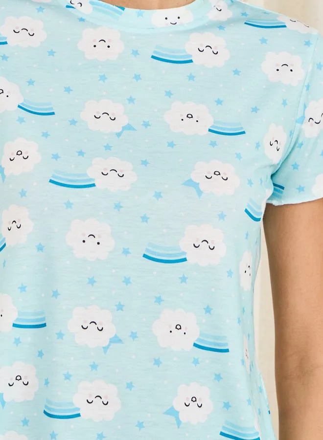 ستايلي Cloud Print Lettuce Trim T-shirt and Short Set