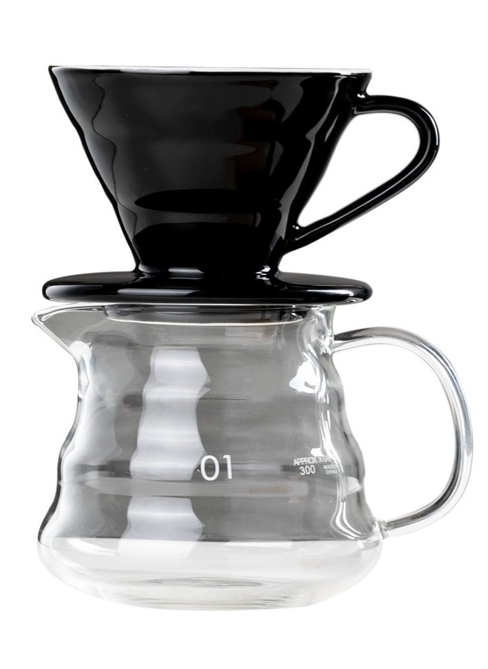 رانك  طقم تقطير v60 ألة قهوة مكونة من قمع سيراميك أسود و سيرفر زجاجي 01  - Image 1