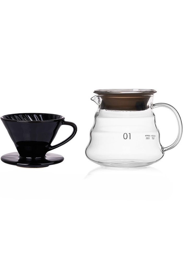 رانك  طقم تقطير v60 ألة قهوة مكونة من قمع سيراميك أسود و سيرفر زجاجي 01  - Image 2