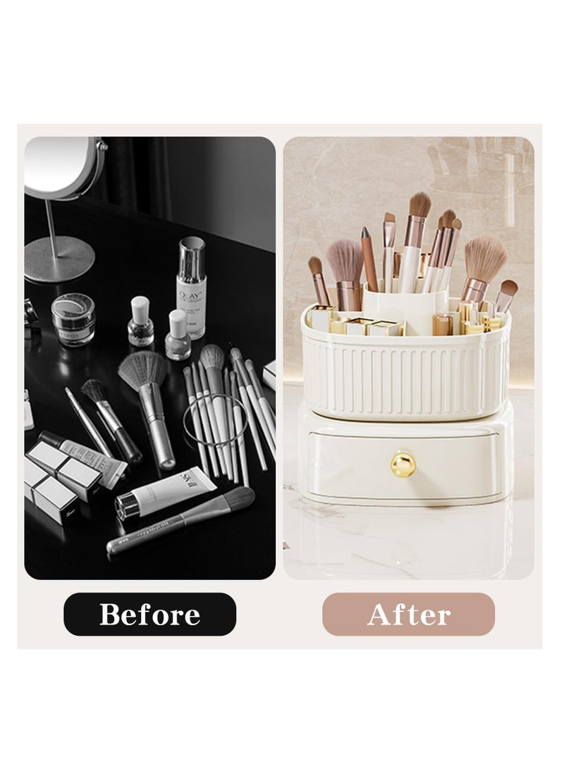 Barakah 360° Rotating Makeup Brush Holder with Drawer - Vanity Organizer for Skincare and Makeup Storage - Elegant Ivory Cosmetic Organizer - Image 5