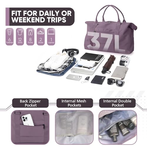 Easyfun Travel Duffle Bag, Weekender Travel Bag Men Small Gym Bag for Women, Hospital Bag for Labor and Delivery, Overnight Bag Luggage Bag with Trolley Sleeve, Airplane Travel Essentials for Flying(Purple) - Image 3