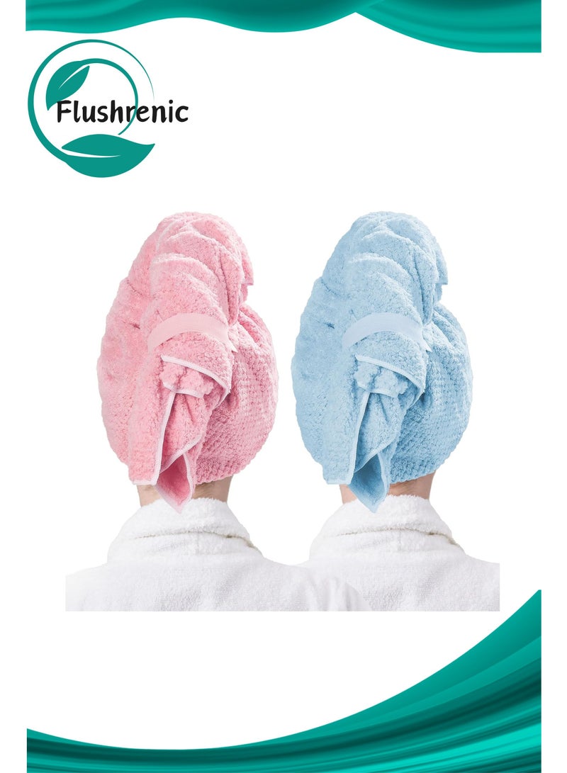 فلوشرينيك غلاف منشفة شعر من الألياف الدقيقة للنساء 2 عبوة، منشفة تجفيف شعر ناعمة مضادة للتجعد مع حزام مرن، منشفة تجفيف شعر فائقة الامتصاص للشعر المجعد والمبلل والشعر الطويل والكثيف - Image 1