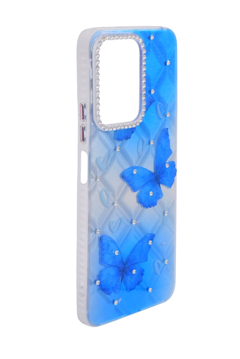 TPU Butterflies Printed Back Cover Case with Rhinestone Camera Border For Xiaomi Redmi Note 12 4G - Blue Transparent