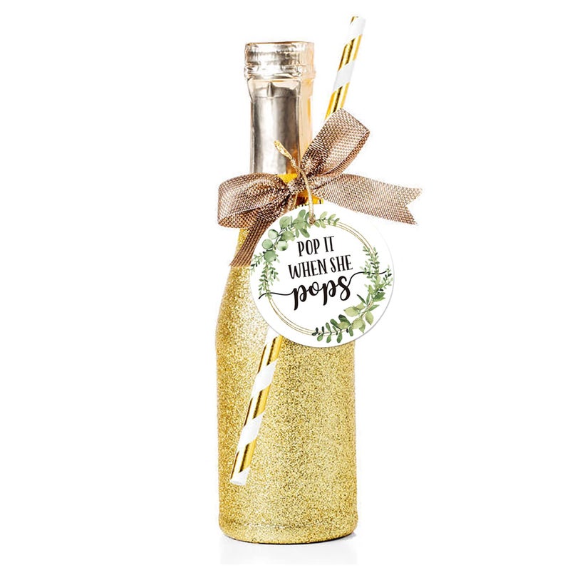 EKSPLODI Pop It When She Pops Bottle Tags, Champagne Baby Shower Favor Tags, Set of 50 with Golden Ribbon - Image 5