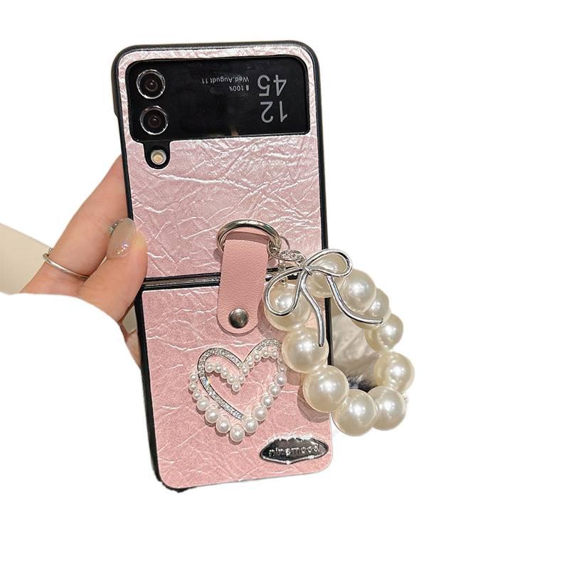 Leather Cover Protective , Texture , for Samsung Galaxy Z Fold 6 , Pink for Daily Carry - Image 1