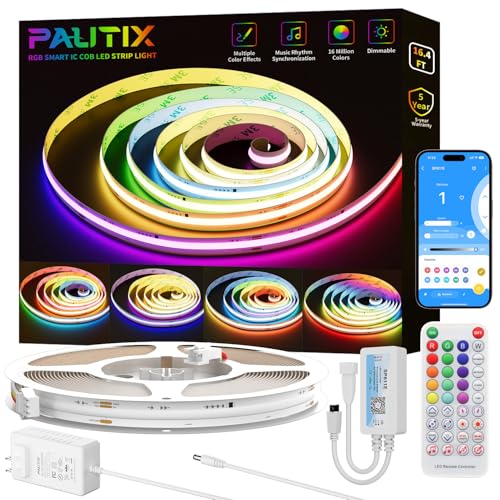 PAUTIX RGB Smart IC COB LED Strip Light Addressable 16.4ft/5m,UL-Listed 24V Color Flowing Strip Light Multicolor Flexible Tape Light Kit with APP Control/Music Mode,for TV,Bedroom,Party DIY Decoration - Image 1