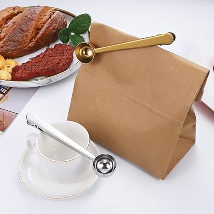 ريحني مجموعة من 5 ملاعق قياس قهوة من الفولاذ المقاوم للصدأ 2In1 مع مشابك ختم، مشبك كيس ملعقة طويل للمقبض للمطبخ للقهوة، شاي الشوفان بالحليب بودرة - Image 3