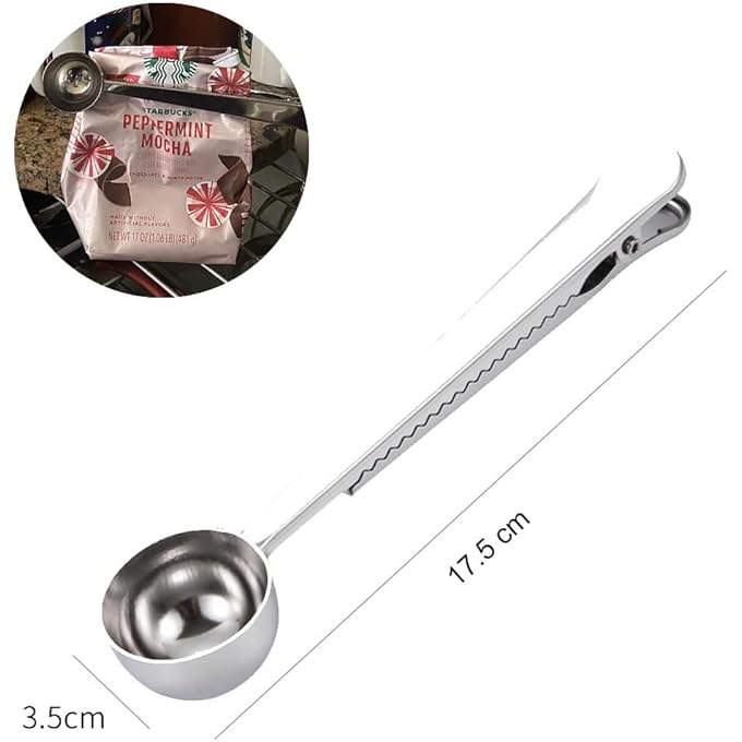 ريحني مجموعة من 5 ملاعق قياس قهوة من الفولاذ المقاوم للصدأ 2In1 مع مشابك ختم، مشبك كيس ملعقة طويل للمقبض للمطبخ للقهوة، شاي الشوفان بالحليب بودرة - Image 5