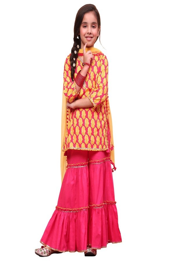 Biba طقم كورتا قطن مطبوع مستقيم للفتيات برباط أحمر - Image 1