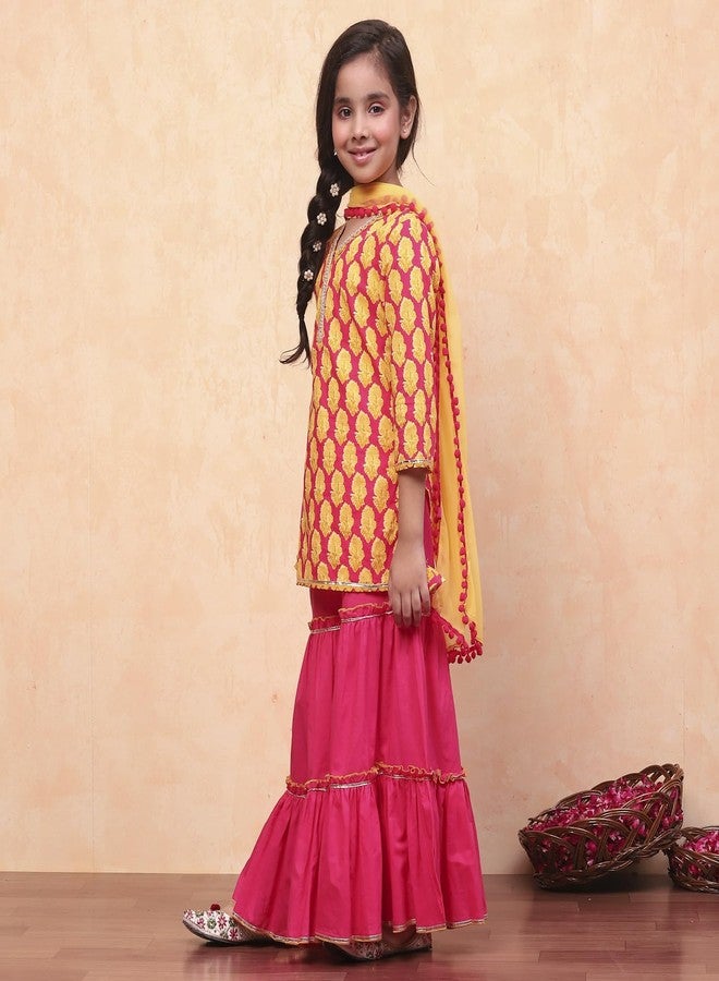 Biba طقم كورتا قطن مطبوع مستقيم للفتيات برباط أحمر - Image 2