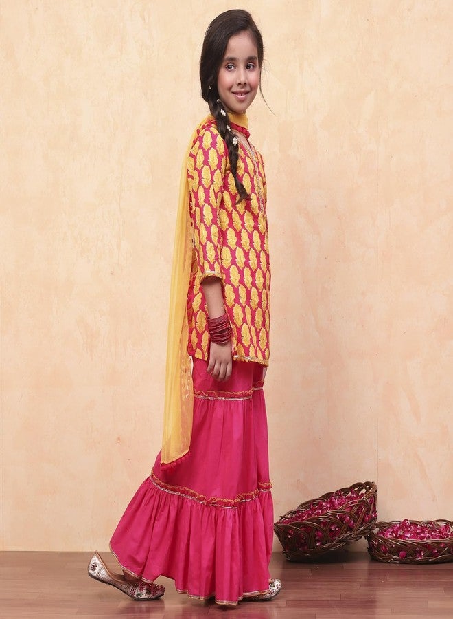 Biba طقم كورتا قطن مطبوع مستقيم للفتيات برباط أحمر - Image 3