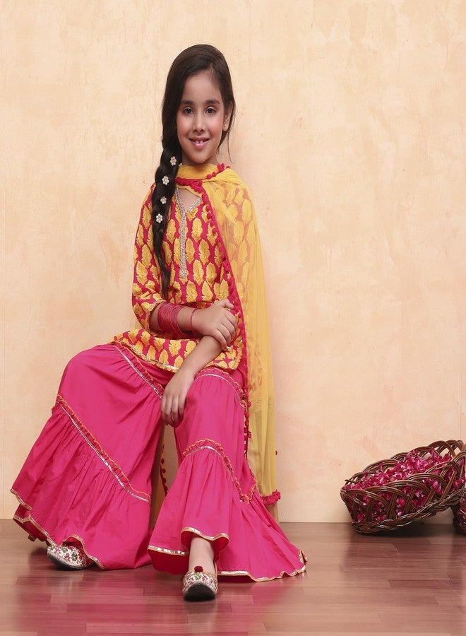 Biba طقم كورتا قطن مطبوع مستقيم للفتيات برباط أحمر - Image 5