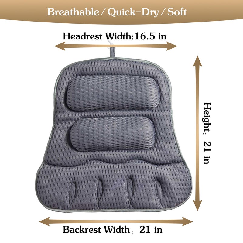 Suvast Luxury Bath Pillow for Tub, Dual Headrest & Back Support, 4D Air Mesh Quick-Dry Cushion, 10 Strong Suction Cups, Extra-Large Spa Bathtub Pillow Gift for Women(Grey) - Image 3