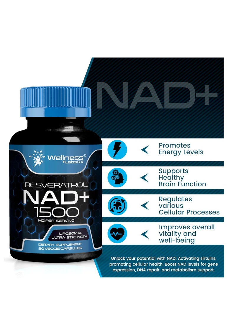 العافية لابسركس مكمل NAD+ مع ريسفيراترول يدعم الصحة الخلوية والقدرة على التحمل والشيخوخة الصحية 1500 ملجم 90 كبسولة - Image 3