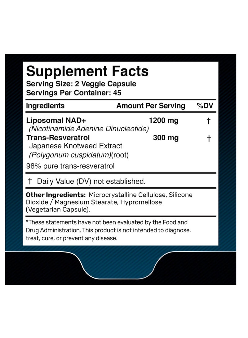 العافية لابسركس مكمل NAD+ مع ريسفيراترول يدعم الصحة الخلوية والقدرة على التحمل والشيخوخة الصحية 1500 ملجم 90 كبسولة - Image 2
