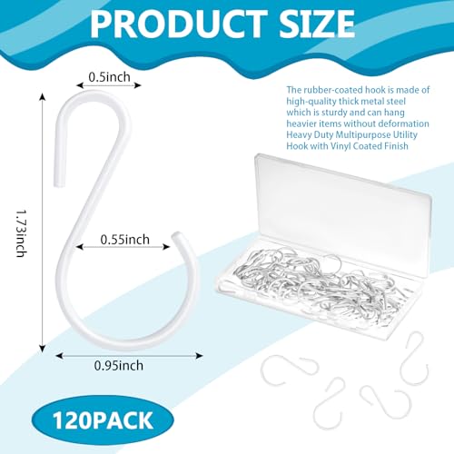 Sratte 120 Pcs S Hooks for Hanging 18 Inch Heavy Duty S Hooks Bulk Curtain Hanging Connectors Mini S Shaped Hangers Ornament for Plants Pots Pans Mugs DIY Jewelry White - Image 3