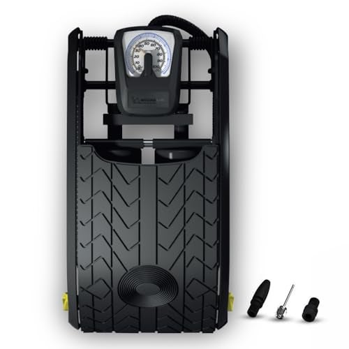 MICHELIN Analogue Double Barrel Foot Pump | High-Efficiency 100 PSI Tyre Inflator with Accurate PSI/BAR Gauge, Locking Ergonomic Tread Plate & Anti-Slip Rubber Feet | Inflator For Cars, Bikes & Cycles - Image 1