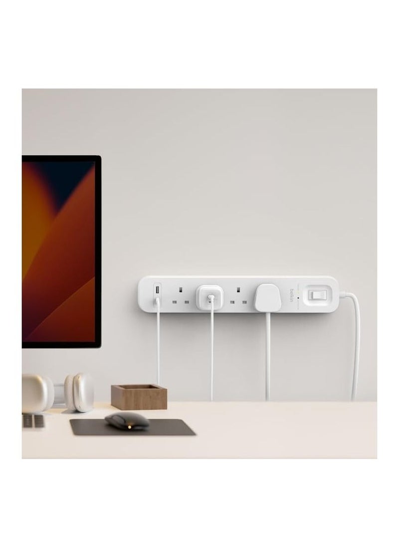 belkin Belkin 4-Outlet Surge Protector Power Strip, Wall-Mountable with 4 AC Outlets, 2M Power Cord, & Green Indicator Light - USB-C Port & USB-A Port w/USB-C PD Fast Charging - 525 Joules of Protection  - Image 3