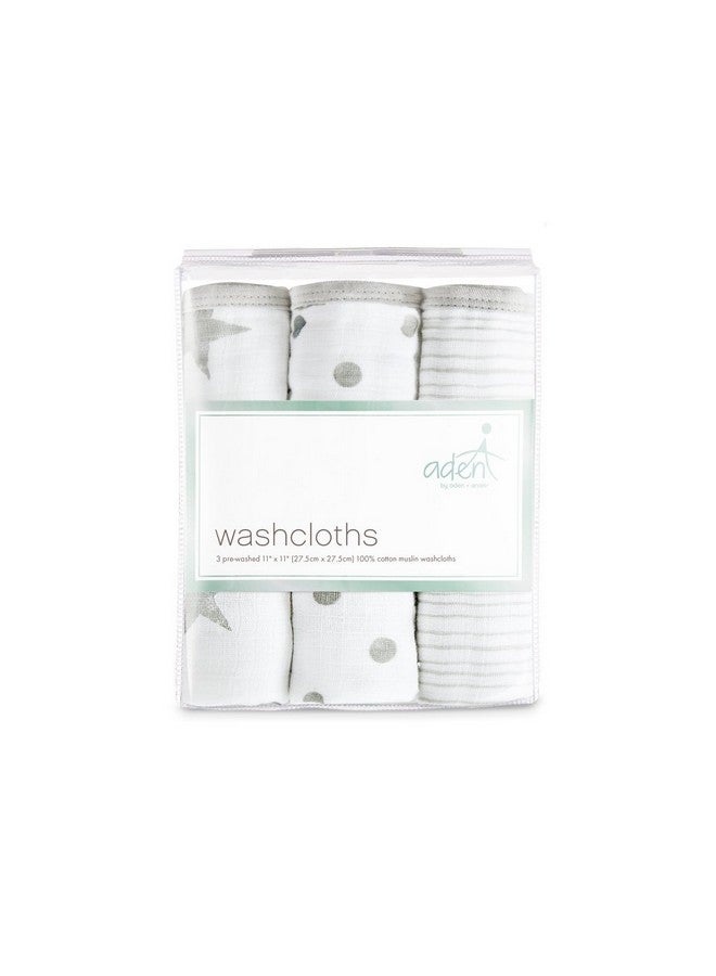aden + anais Essentials Washcloth Set, Super Soft 100% Cotton Muslin, 3-Pack, Dusty Gray Stars - Image 2
