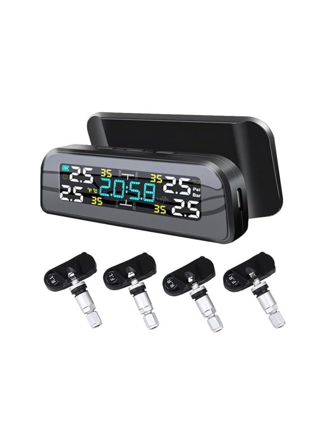 Tire Pressure Monitoring System Tire Pressure Sensor TPMS Sensor TPMS Sensors Set of 4,Solar Charging Auto Alarm System 360° Rotatable Tire Pressure Monitoring Tyre Pressure (Internal Sensor） - Image 1