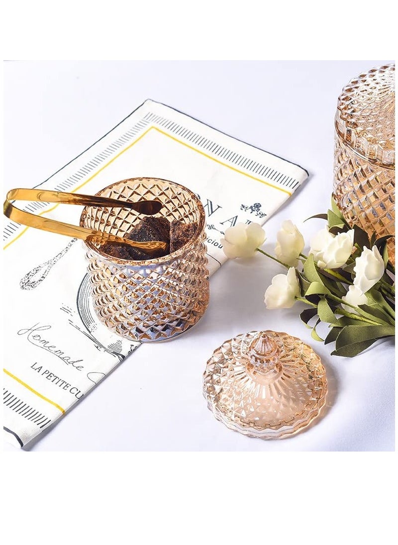 Excefore Crystal Candy Box, Candy Dish with Lid Glass Decorative Box Cookie Amber Jar Vintage Jewelry Box Trinket Boxes for Party Wedding Display Pothecary Flour Gifts For Friends Female, Brown-Large  - Image 2
