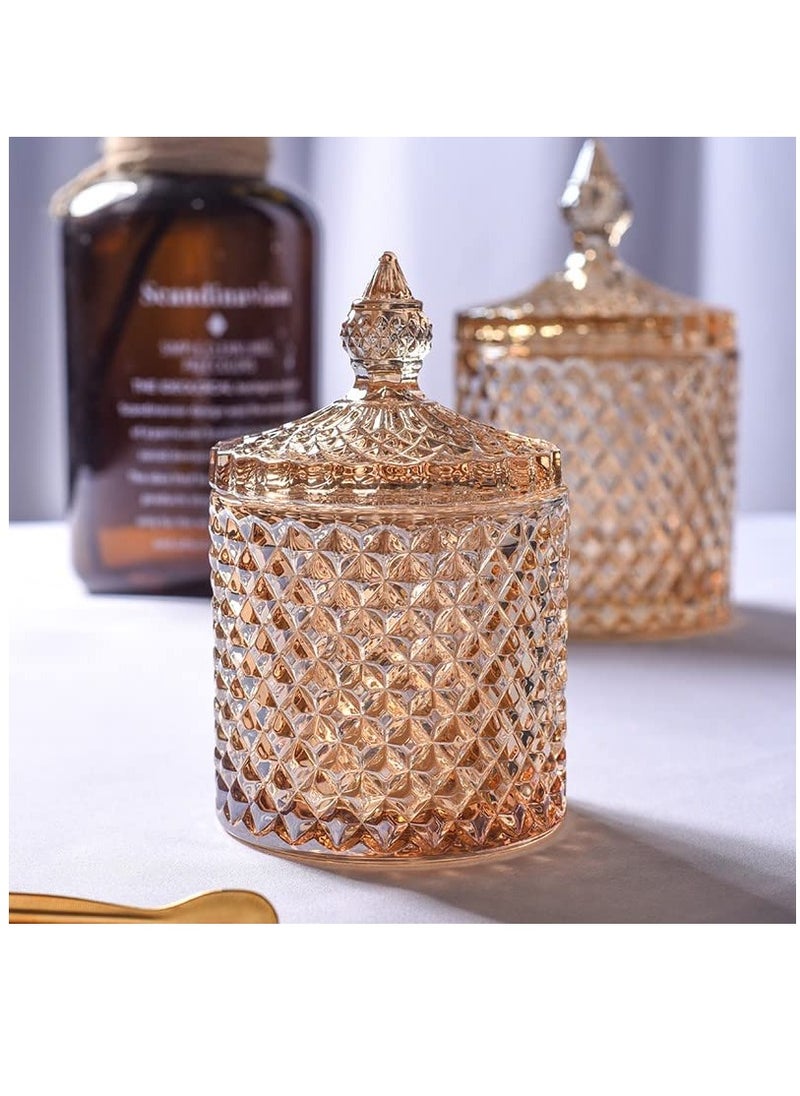 Excefore Crystal Candy Box, Candy Dish with Lid Glass Decorative Box Cookie Amber Jar Vintage Jewelry Box Trinket Boxes for Party Wedding Display Pothecary Flour Gifts For Friends Female, Brown-Large  - Image 5