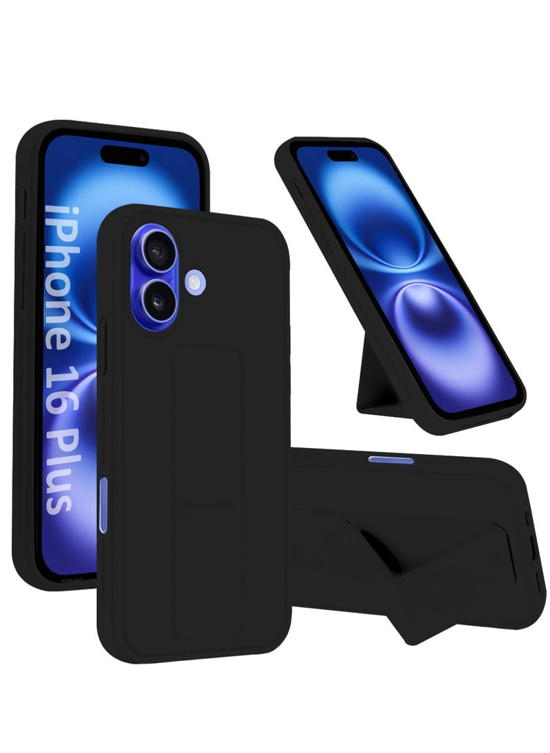 CATANES - (for Apple iPhone 16 Plus) Case Premium PU Leather Back Cover with Stand Function Shockproof and Anti Scratch Finger Grip Case Cover / Black - Image 1