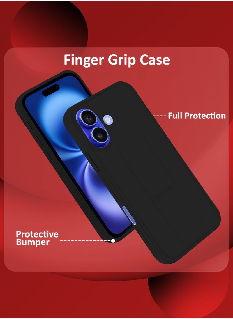 CATANES - (for Apple iPhone 16 Plus) Case Premium PU Leather Back Cover with Stand Function Shockproof and Anti Scratch Finger Grip Case Cover / Black - Image 1