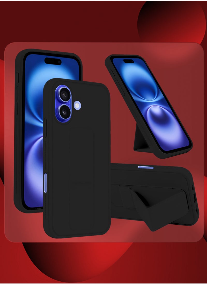 CATANES - (for Apple iPhone 16 Plus) Case Premium PU Leather Back Cover with Stand Function Shockproof and Anti Scratch Finger Grip Case Cover / Black - Image 1