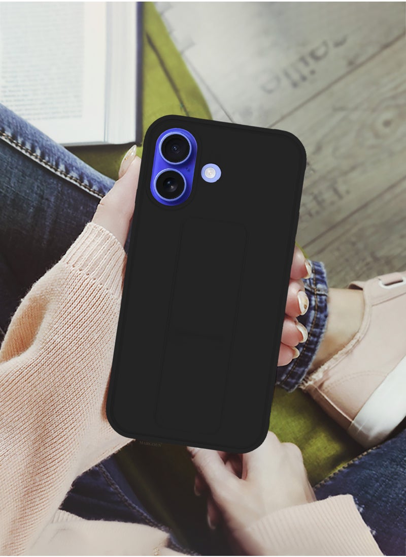 CATANES - (for Apple iPhone 16 Plus) Case Premium PU Leather Back Cover with Stand Function Shockproof and Anti Scratch Finger Grip Case Cover / Black - Image 1