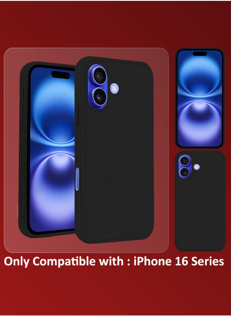 CATANES - (for Apple iPhone 16 Plus) Case Premium PU Leather Back Cover with Stand Function Shockproof and Anti Scratch Finger Grip Case Cover / Black - Image 1