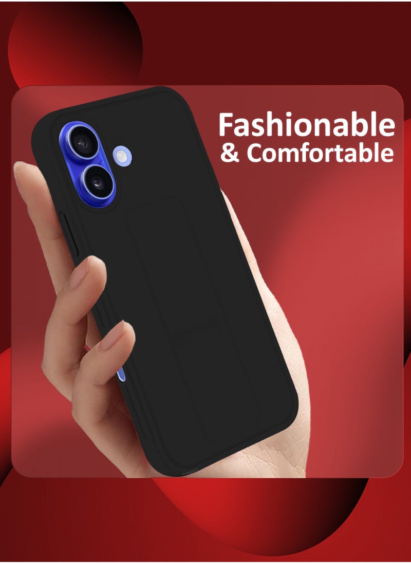 CATANES - (for Apple iPhone 16 Plus) Case Premium PU Leather Back Cover with Stand Function Shockproof and Anti Scratch Finger Grip Case Cover / Black - Image 1