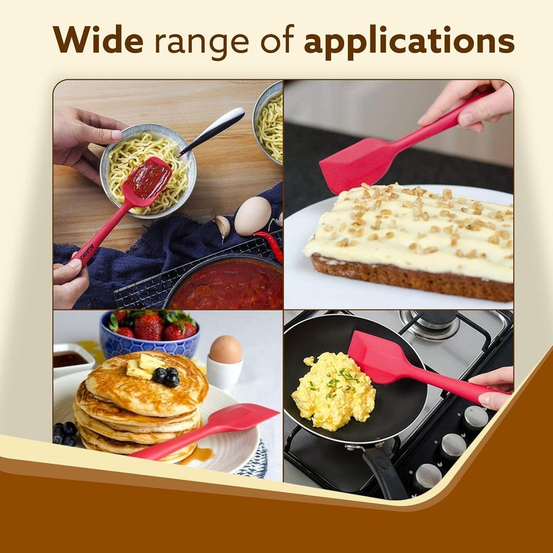 HavenFlix Heat Resistant Silicone Spatula Set 6 Non Stick Pan Cake Spatula Silicon Brush Oiling Spoon Baking and Mixing NonStick Cookware for Kitchen BPA Free Seamless Design Red - Image 4