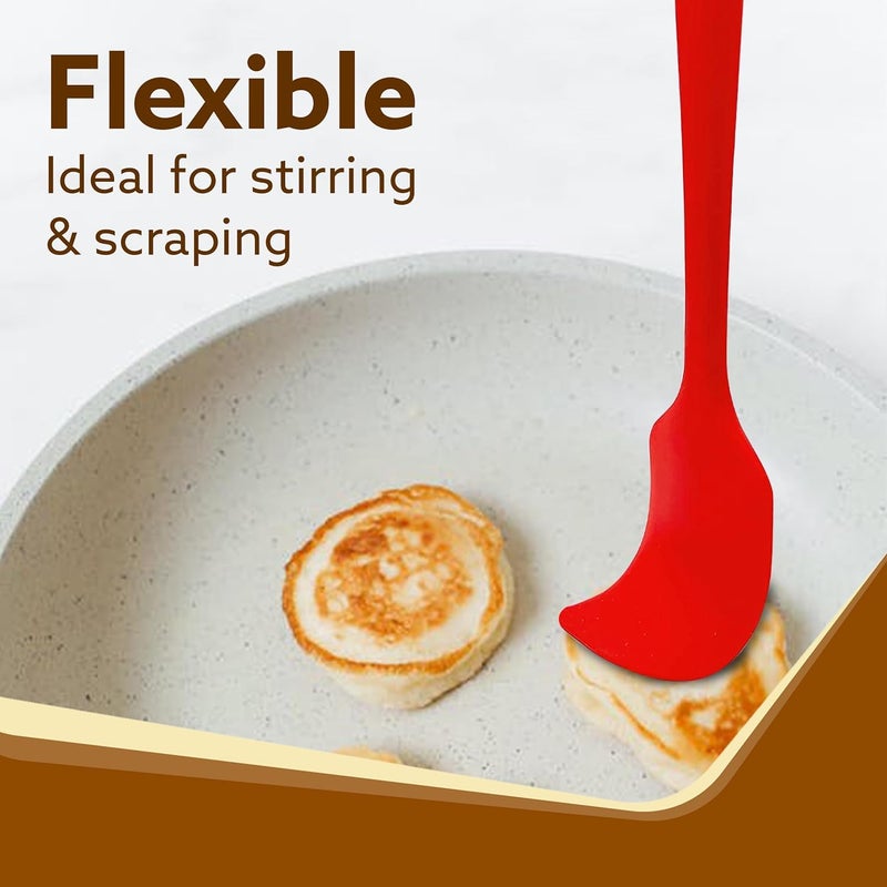 HavenFlix Heat Resistant Silicone Spatula Set 6 Non Stick Pan Cake Spatula Silicon Brush Oiling Spoon Baking and Mixing NonStick Cookware for Kitchen BPA Free Seamless Design Red - Image 3