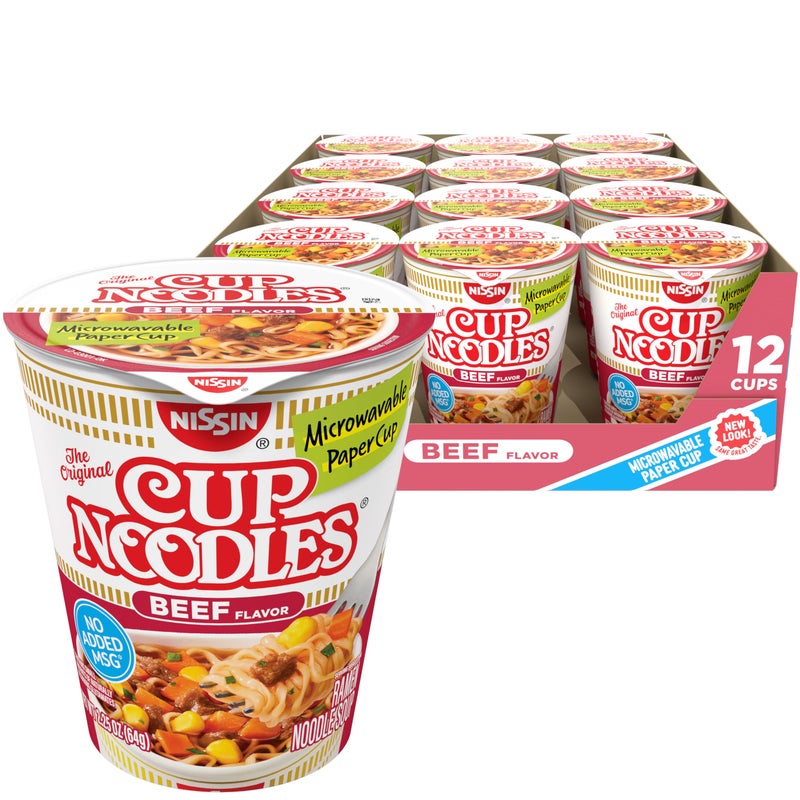 Nissin Cup Noodles Soup Beef Flavor Microwaveable Paper Cups Instant Ramen 225 Ounce Pack of 12 - Image 3