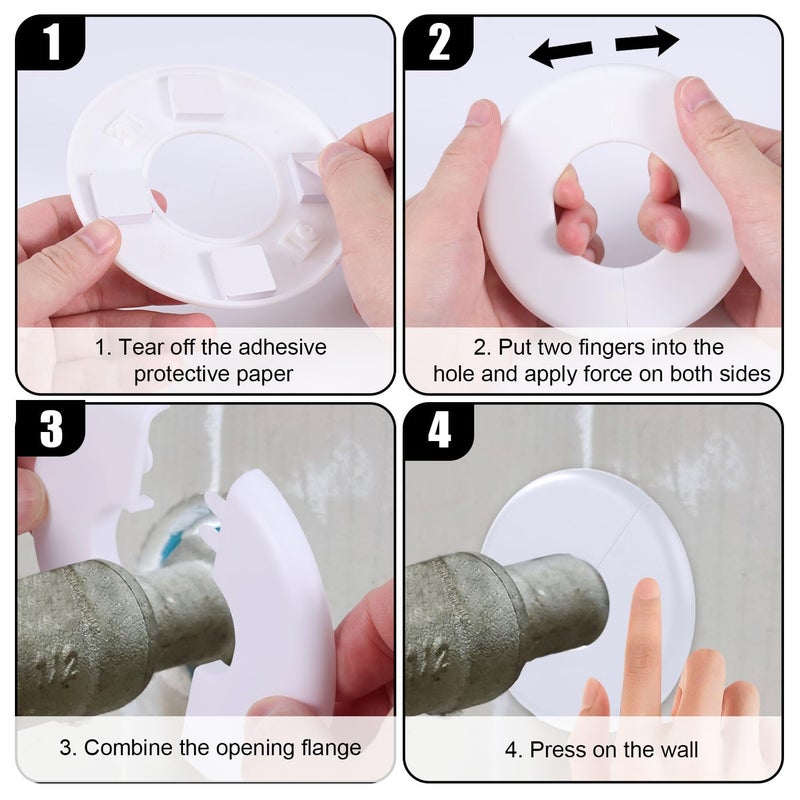 Gosknor 2pcs Wall Split Flange, Self-Adhesive ABS Round Escutcheon Plate Plumbing Cover Plates for 51mm/2in Diameter Pipe Faucet Decoration Accessories (White) - Image 5