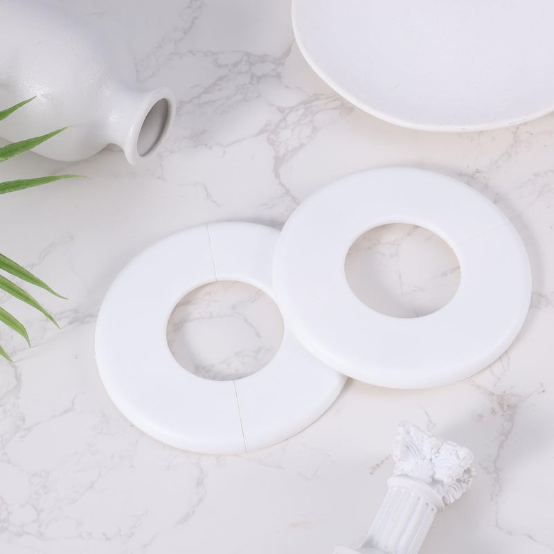 Gosknor 2pcs Wall Split Flange, Self-Adhesive ABS Round Escutcheon Plate Plumbing Cover Plates for 51mm/2in Diameter Pipe Faucet Decoration Accessories (White) - Image 3