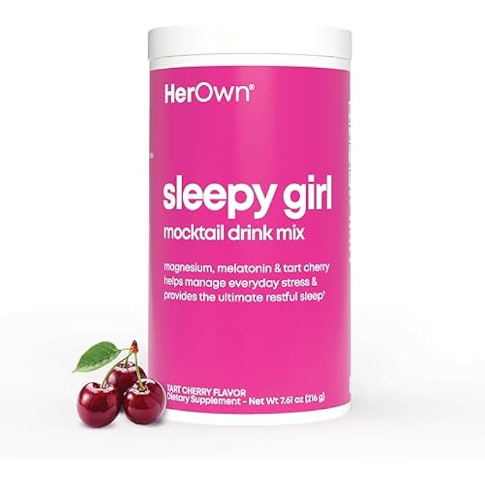 Her Own Sleepy Girl Magnesium Drink Mix, Sleep Support Powder, with Magnesium, Melatonin and Tart Cherry, Rest Supplement, Mocktail Drink Mix, Vegan, Gluten Free, Tart Cherry Flavor, 60 Servings - Image 1