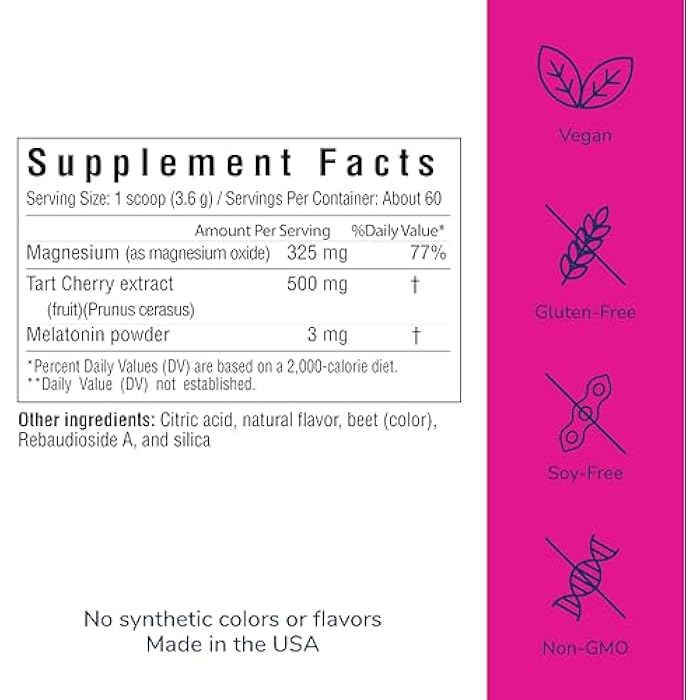 Her Own Sleepy Girl Magnesium Drink Mix, Sleep Support Powder, with Magnesium, Melatonin and Tart Cherry, Rest Supplement, Mocktail Drink Mix, Vegan, Gluten Free, Tart Cherry Flavor, 60 Servings - Image 3
