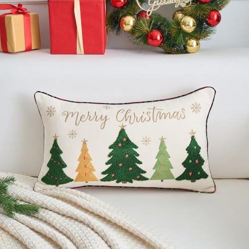HOMFREEST Christmas Tree Pillow Covers 12x20 Inch Merry Christmas Green Trees Throw Pillows Xmax Winter Holiday Outdoor Cushion Cases for Sofa Couch Home Decor - Image 1